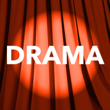 DRAMA in front of red curtain